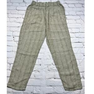 🔥SALE Hei for Anthropologie Green Pinstripe Elastic Waist Linen Pants sz XS A736